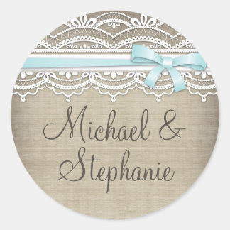 Sticker Rond Dentelle vintage et lin Rustique Elegance Mariage