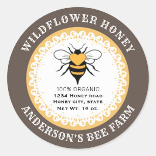 Sticker Rond Dentelle vintage logo abeille miel pot