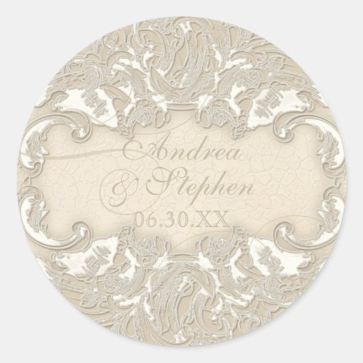 Sticker Rond Dentelle vintage Monogramme Baroque Etching Swirl  (Devant)