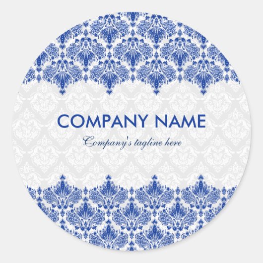 Sticker Rond Dentelle Vintage royale bleue et blanche (Devant)