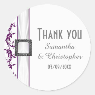 Sticker Rond Dentelle violette et blanche plaine merci