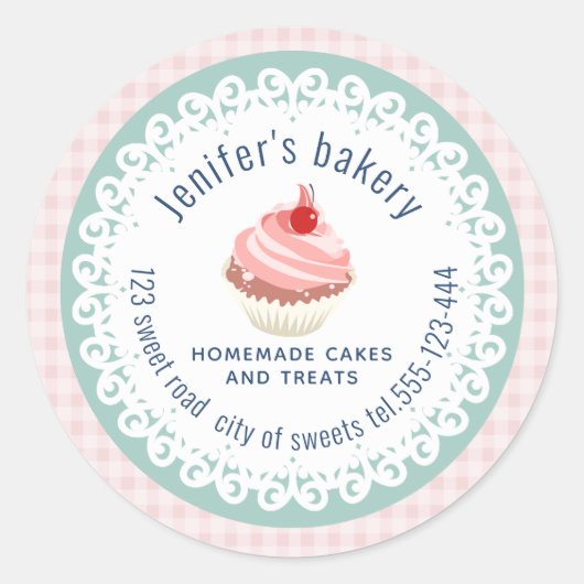 Sticker Rond Dentelles servies en dentelle fait maison cupcakes (Devant)