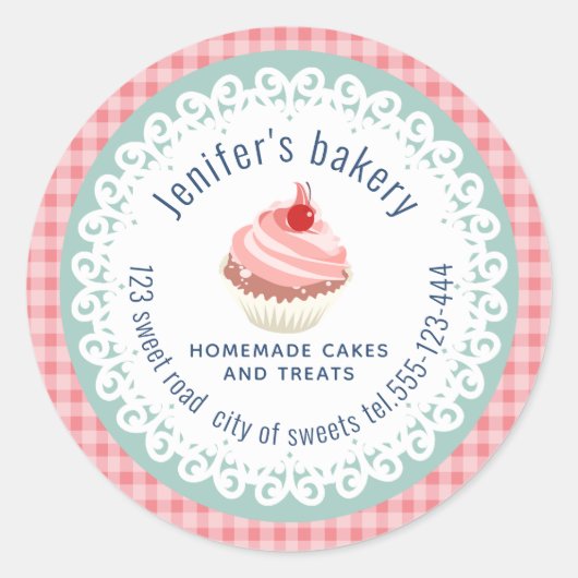 Sticker Rond Dentelles servies en dentelle fait maison cupcakes (Devant)
