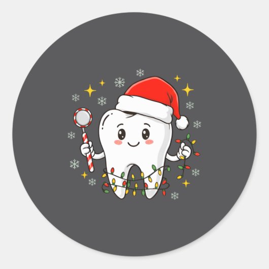 Sticker Rond Dentist Christmas Teeth Xmas Lights Funny Dental S (Devant)