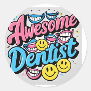 Sticker Rond dentiste génial merci, cadeau de sourire