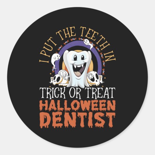 Sticker Rond Dentiste Halloween Trick Ou Traiter Dentistesse De (Devant)