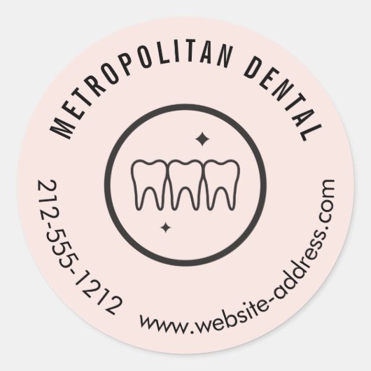 Sticker Rond Dentiste moderne dents Logo noir rose (Devant)