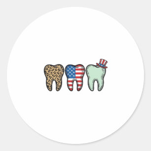Sticker Rond Dentiste Patriotique Dent Vintage Léopard Chemise