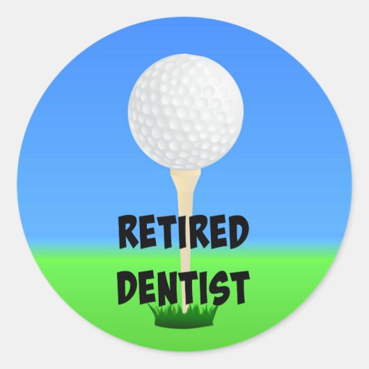 Sticker Rond Dentiste retraité, balle de golf sur tee (Devant)