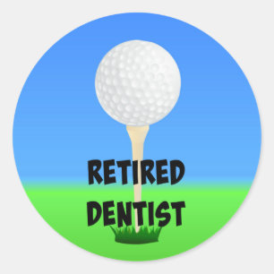 Sticker Rond Dentiste retraité, balle de golf sur tee