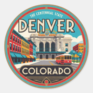 Sticker Rond Denver Colorado Capitale Mémo Voyage Rétro Montagn