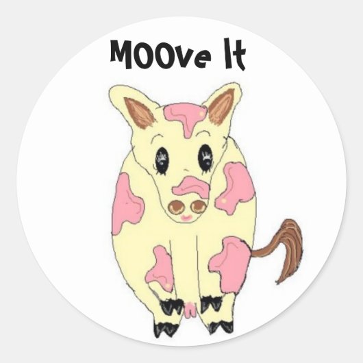 Sticker Rond Déplacez-le Vache Drôle (Devant)