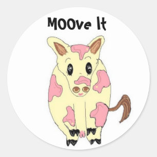 Sticker Rond Déplacez-le Vache Drôle