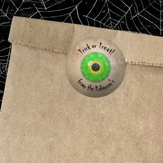 Sticker Rond Déplaisant OEil vert brut Halloween Tri ou traitem