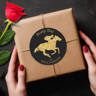 Sticker Rond Derby Gold Racehorse en noir