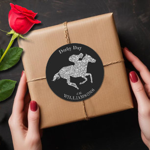 Sticker Rond Derby Silver Racehorse en noir