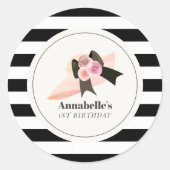 Sticker Rond Derby Style Gros Casquette rose Rose 1er anniversa (Devant)