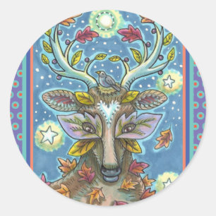 STICKER ROND DERNIER D'ART EN FORÊT DE L'AUTOMNE, NID D'OISEAU