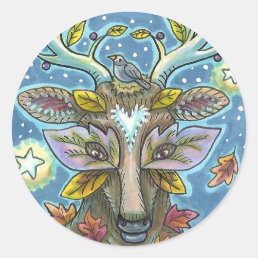STICKER ROND DERNIER D'ART EN FORÊT DE L'AUTOMNE, NID D'OISEAU (Devant)