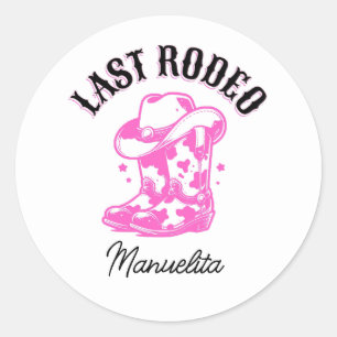 Sticker Rond Dernier rodéo Pink Cowgirl Bachelorette Party