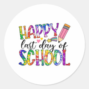 Sticker Rond Dernière Journée De L'École Tie Dye Diplôme Enseig