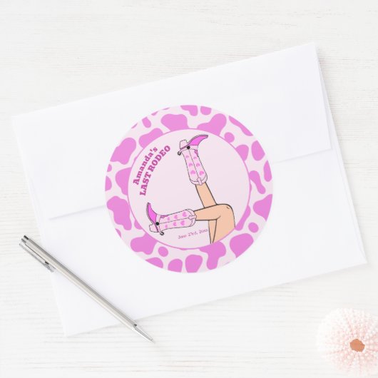 Sticker Rond Dernière Rodeo Vachère Rose Fête de Mariage (Enveloppe)