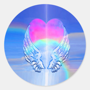 Sticker Rond Des ailes d'ange enveloppées autour d'un coeur