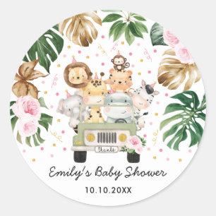 Sticker Rond Des animaux de la Jungle en or rose Une petite fil