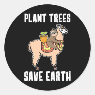 Sticker Rond Des Arbres plantes Sauvent La Terre Sloth Et Lama