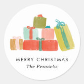 Sticker Rond Des cadeaux de Noël en aquarelle (Devant)