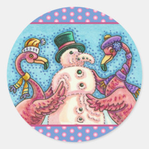 STICKER ROND DES FLAMANTS ROSES ROSES FABRIQUENT DE LA NEIGE, D