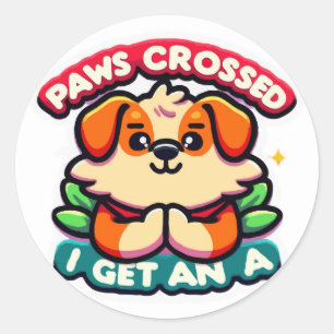 Sticker Rond Des pattes traversées pour un A : mignon chien de