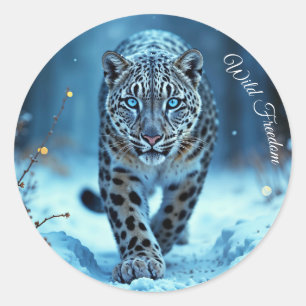 Sticker Rond Des yeux brillants de félin d'hiver furieux monde
