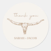 Sticker Rond Desert Boho Cow Skull Wedding Thank You (Devant)