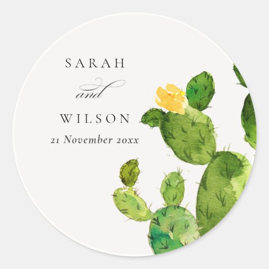 STICKER ROND DÉSERT D'EAU VERTE MONOGRAMME DE FLEURS CACTUS (Devant)