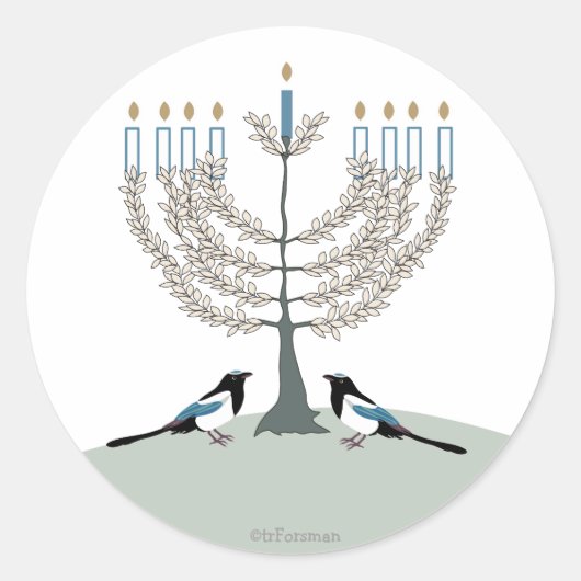 Sticker Rond DESERT LIFE Hanoukka 2 Magpies/menorah (Devant)