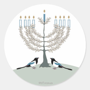 Sticker Rond DESERT LIFE Hanoukka 2 Magpies/menorah