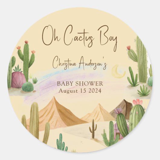 Sticker Rond Désert Oh Cactus Boy Boho Arch Baby shower (Devant)
