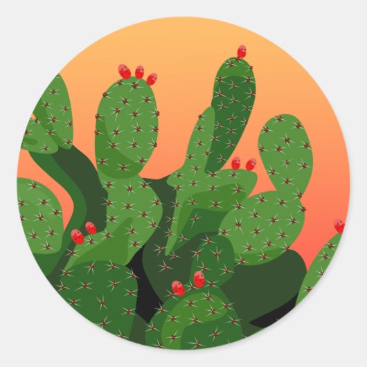 Sticker Rond Désert Prickly Pear Cactus coucher de soleil (Devant)