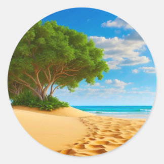 Sticker Rond Deserted Tropical Island Sandy Beach 
