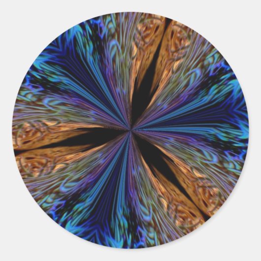 Sticker Rond Design Abstrait de Motif Fractal Bleu et Orange (Devant)