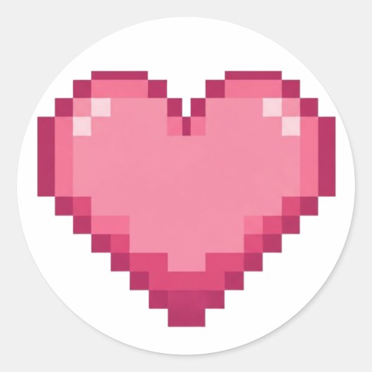 Sticker Rond Design Coeur rose Pixelé (Devant)