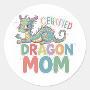 Sticker Rond Design coloré Certified Dragon maman