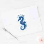 Sticker Rond Design complexe de l'hippocampe bleu sur blanc (Enveloppe)