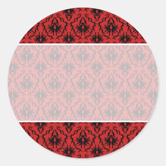 Sticker Rond Design Damas rouge et noir. (Devant)
