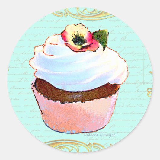 Sticker Rond Design d'art Cupcake rose (Devant)