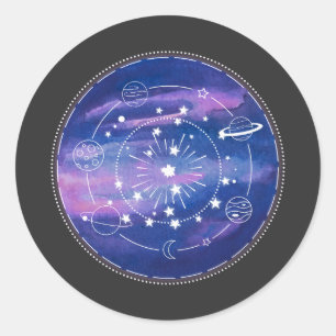Sticker Rond Design de lune de galaxie minimal Art esthétique