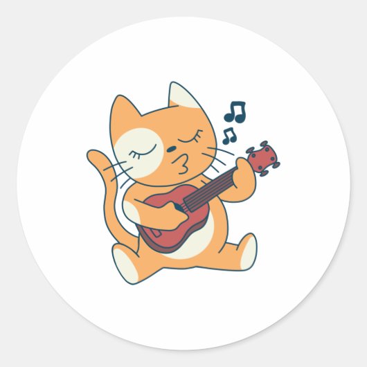 Sticker Rond Design de musique Cat Ukelele (Devant)