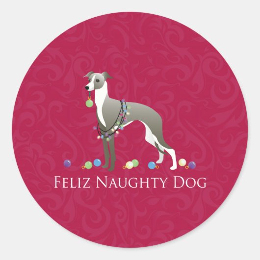 Sticker Rond Design de Noël italien Greyhound (Devant)