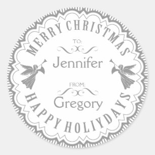 Sticker Rond Design de Noël typographique gris et blanc
